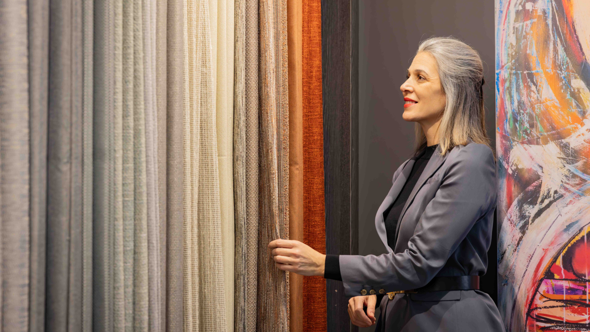 Woman with curtains