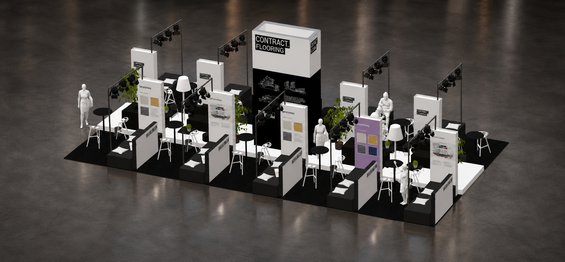 3D rendering of a modular exhibition stand for Contract Flooring