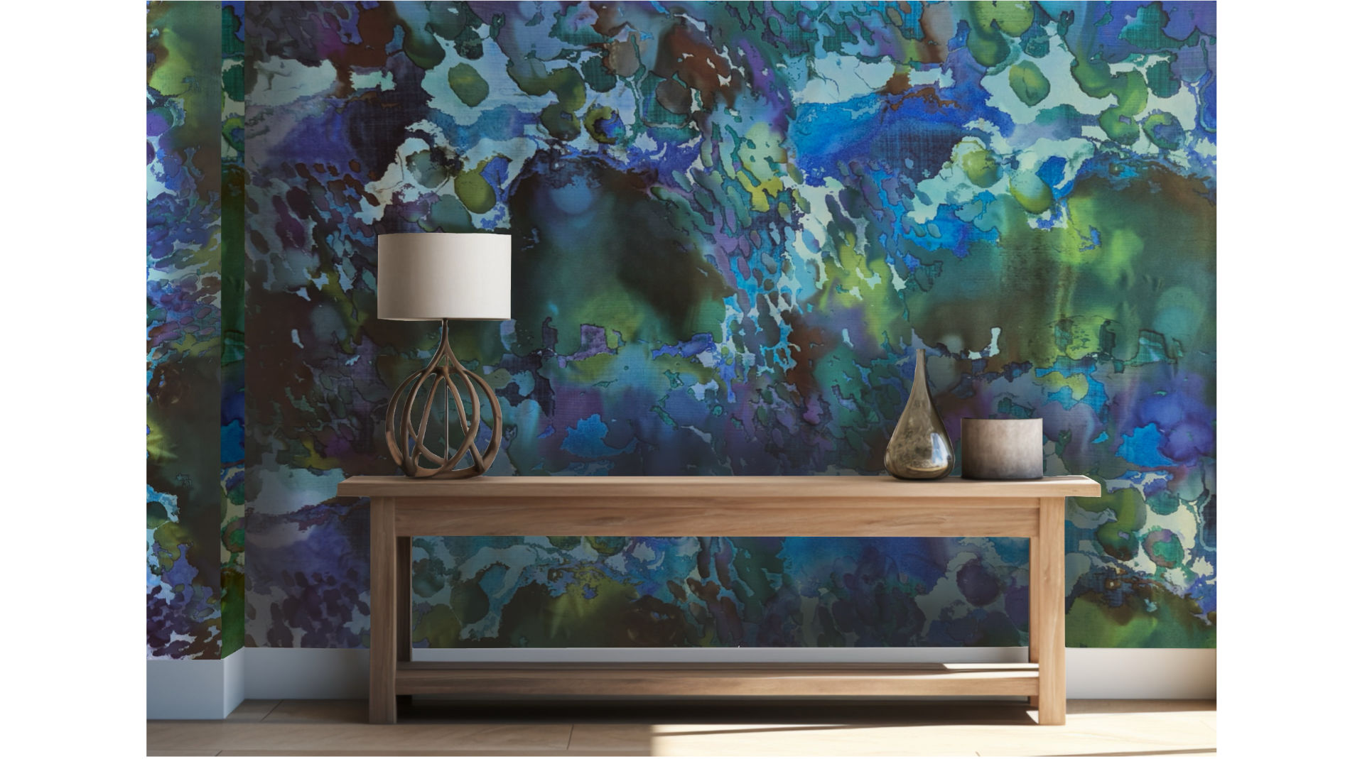 Abstrakte Wandbekleidung in Blau und Grün