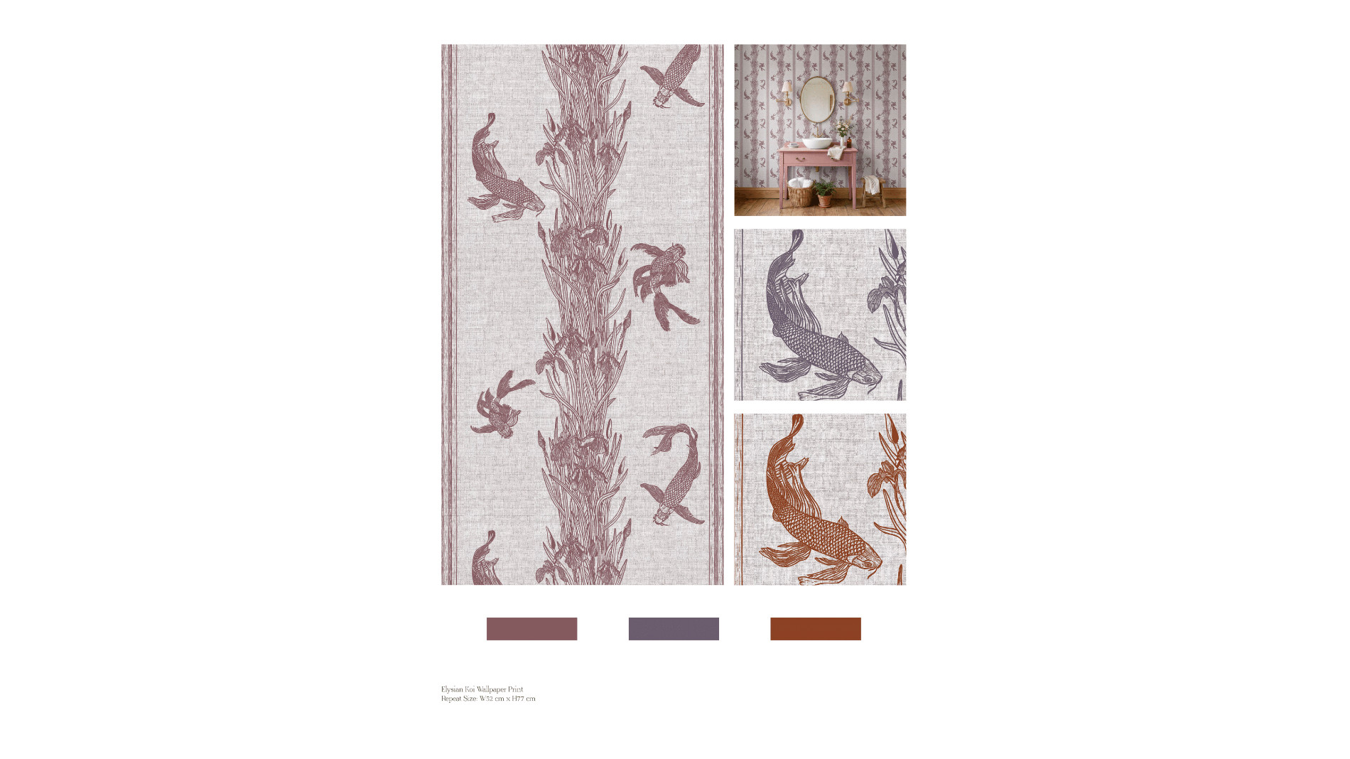 Tapetendesign mit Koi-Motiven in Farbvarianten