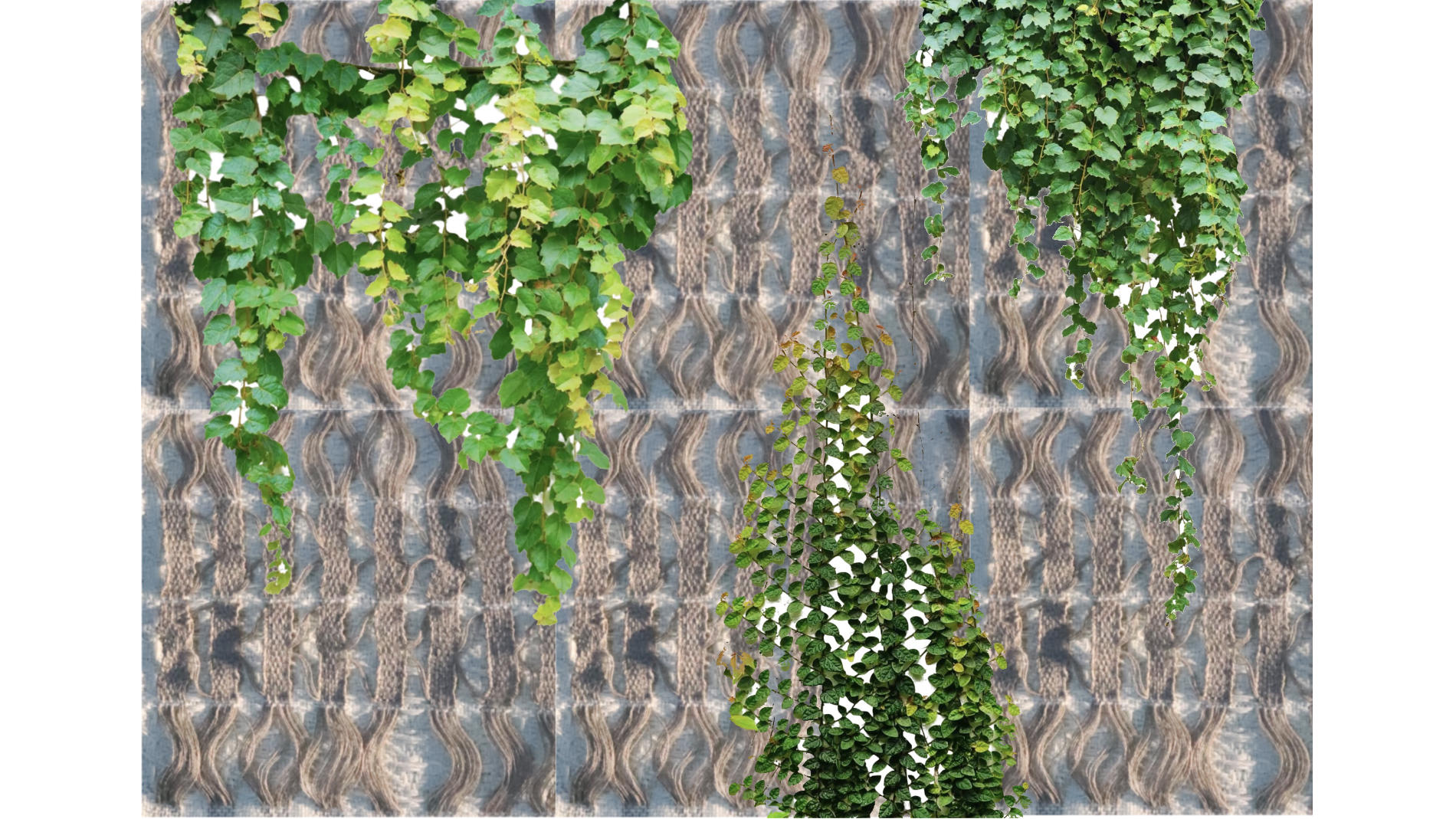 Textile Wandgestaltung mit Pflanzen und Strukturmuster