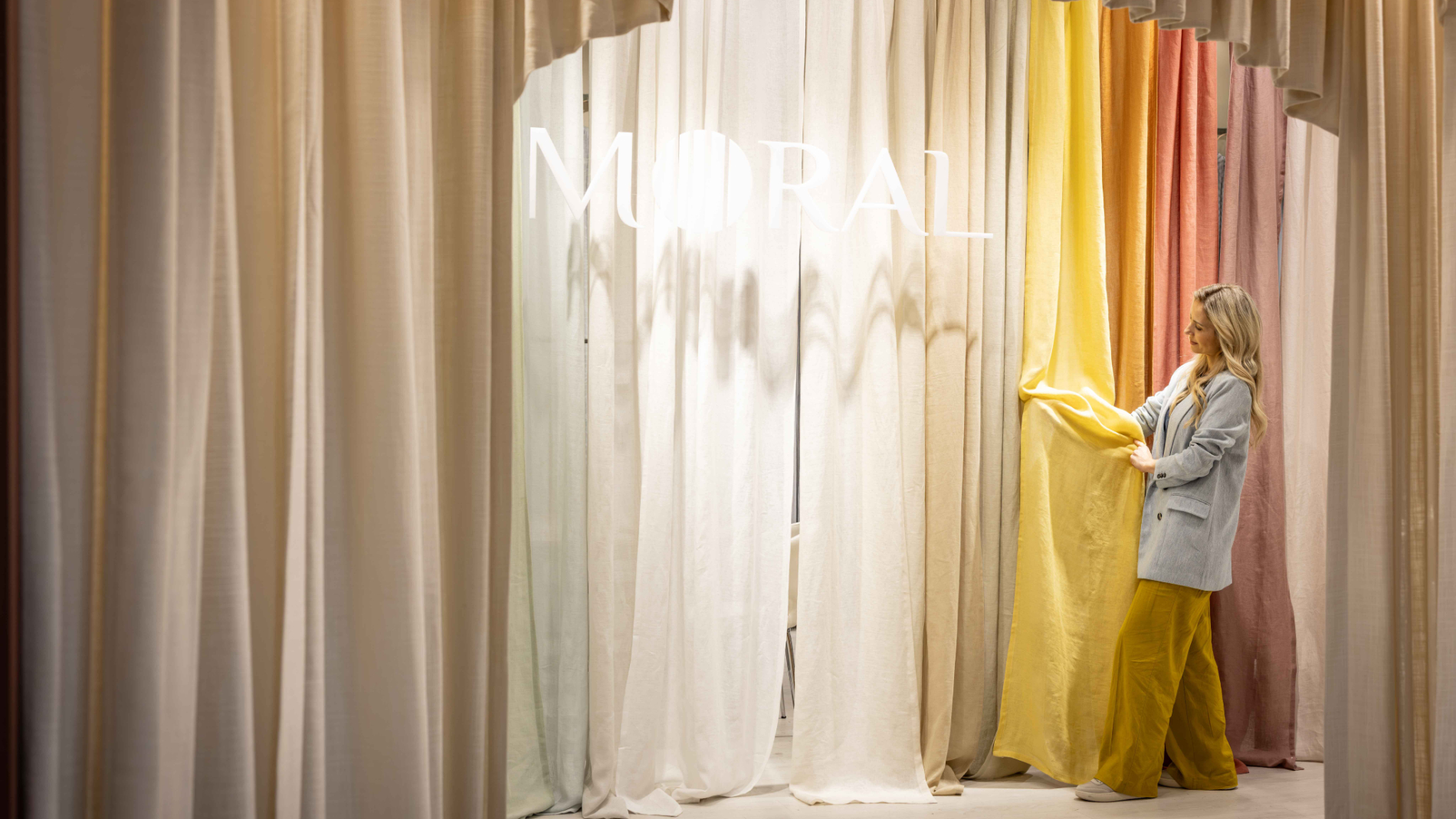 Woman with curtains